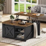 Lift Top Coffee Table With Sliding Barn Door &storage Shelf, Square. Fixed Price $159.98.
