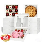 Temlqpack 12 White Bakery Boxes 10X10X2.5" With Window For Pies Cookies. Fixed Price $27.99.