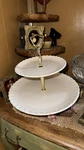 Vintage Style White Two-tier Serving Tray Farmhouse Cottagecore Dessert Stand. Fixed Price $34.99.