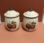 Set 2 Casuals By China Pearl Ceramic Apple Canisters W/lids 7 3 Dry Euc. Fixed Price $14.75.