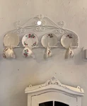 Vintage French Country Metal White Teacup & Saucer Wall Hung Display Rack Farm. Fixed Price $198.00.