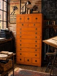 Antique Apothecary Cabinet Flat File Industrial Wood Drawer Brass Pull Hardware. Fixed Price $5500.00.