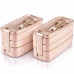 Premium Beige Bento Box 3-TIER With Utensils Eco Lunch 35OZ For Adults-set 2. Fixed Price $16.99.