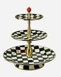 Mackenzie-childs Courtly Check Three Tier Sweet Stand Enamel 14" Tall New. Fixed Price $275.00.