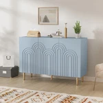 Wood Accent Storage Cabinet With And 3 Doors Relief Patterned Blue. Fixed Price $219.99.