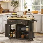 Homcom Rolling Kitchen Island Cart With Rubber Wood Top, Spices, Towel Rack. Fixed Price $175.99.