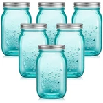 Yinder 6 Pk 32OZ Wide Mouth Turquoise Mason Jars W/ Lids Canning Glass. Fixed Price $64.35.