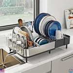 Expandable Dish Drying Rack, Space Saving Stainless Steel Kitchen Drainer, Black. Fixed Price $83.09.