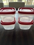 Lot Of 4 - 2 Cup Storage Containers Rubbermaid Red Lids 7J57 Snap Together. Fixed Price $12.99.