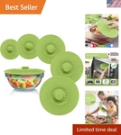 Set Of 5 Green Silicone Bowl Lids - Reusable Suction Seal Covers For Easy Sto.... Fixed Price $58.99.