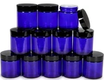 Vivaplex, 12, Cobalt Blue, 4 Oz, Round Glass Jars, With Inner Liners And Blac.... Fixed Price $40.05.