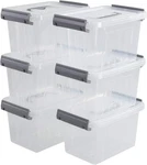 Set Of 6 Plastic Latching Storage Box, Clear 7 Quart,. Fixed Price $37.04.