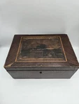 Antique Victorian Inlaid Wood Tea Caddy Box Locking Chest W/ Sliding Lids 1800S. Fixed Price $208.25.