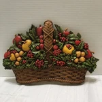 Vtg Mcm Homco Home Interior Fruit Basket Wall Plaque Handing 1970S Apple Nut 15". Fixed Price $15.99.