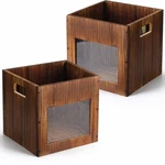 2 Pack 11 Inch Stackable Wood Storage Crate Boxes With Handles Clear Acrylic .... Fixed Price $61.57.