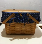 Longaberger Large Picnic Basket #10324 With Protector, Clothliner, Swing Handles. Fixed Price $99.99.