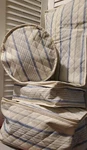 4 Vtg Lillian Vernon Quilted China Storage Cases Dinnerware Blue Double Stripe. Fixed Price $64.99.