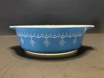 Pyrex Blue White Glass Mixing Bowl Snowflake Round Single Kitchenware. Fixed Price $48.60.
