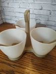 Vintage Tupperware Condiment Caddy Server Cups W/lids & Spoons Almond Color. Fixed Price $12.75.