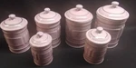 Set Of 6 Antique Pink Enameled Tin Canisters - French. Fixed Price $225.00.