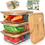 Ecopreps Glass Meal Containers W/ Bamboo Lids, 2-COMPARTMENT Bento. Fixed Price $78.07.