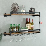 Industrial Rustic Wall Mounted Wine Rack With Glass Holder - 2 Tier Black Shelve. Fixed Price $135.99.