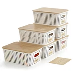 Bagnizer Small Plastic Storage Bins With Bamboo Lids 5.2QT Stackable Box Bask.... Fixed Price $45.59.