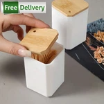 White Toothpick Holder Dispenser Portable Storage Box Container Home Kitchen Jar. Fixed Price $5.99.