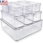Stackable Fridge Organizer W/ Drip Hole Moisture Control Clear Storage Bins New. Fixed Price $36.02.