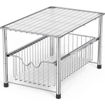 Decobrothers Stackable Under Sink Organizer With Sliding Basket, Chrome. Fixed Price $40.91.