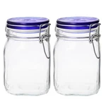Bormioli Rocco Set Of 2 Fido 33.75OZ Food Jars W/ Metal Clamp & Gasket, Blue Top. Fixed Price $27.99.