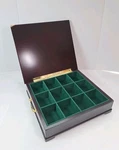 Vintage 1993 Bombay Tea Chest 12 Compartment Wooden Organizer. Fixed Price $47.00.