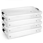 Homz 60-QUART Clear Underbed Storage Container With Lid And Wheels, 4 Pack. Fixed Price $133.99.