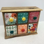 Pioneer Woman 6 Drawer Spice & Tea Storage Box Organizer Euc, Wood/ceramic. Fixed Price $42.00.
