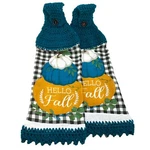 Hello Fall Pumpkin Stack Hanging Kitchen Towel Set Crochet Top Farmhouse Check. Fixed Price $11.99.