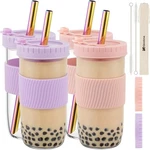 Reusable Glass Mason Jars Cups With Lids And Straws Silicone Sleeves, 4 Pack .... Fixed Price $84.52.