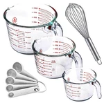 Glass Measuring Cups Set 3 Piece 1 2 4 Spoons Whisk Kitchen. Fixed Price $51.99.