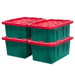 Homz Durabilt 15-GALLON Holiday Storage Tote, Green Base & Red Lid, 4 Pack. Fixed Price $113.99.