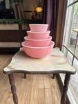 Pyrex Flamingo Pink Nesting Mixing Bowls Set Of (401,402,403,404). Fixed Price $250.00.