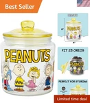 Delightful Peanuts Glass Candy Jar With Yellow Lid Ideal For Home Decor. Fixed Price $35.99.