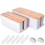 2 Pack Large Cable Management Box Wooden Style Cord Organizer And Cover. Fixed Price $40.05.
