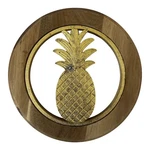 Thirstystone Acacia Wood Pineapple Trivet Gold Zinc Alloy Inlay 7.5" Round. Fixed Price $12.30.