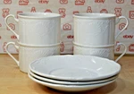 Mikasa (4) Flat Cups & (3) Saucers South Hampton DY902 Malaysia. Fixed Price $29.95.