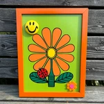 Vintage Inspired Groovy Daisy Hanging Memo Magnet Board 70S Orange Green Read. Fixed Price $125.00.