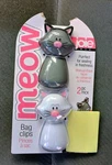 Joie Pack Bag Clips Meow Cats 2.5" Set Gray White New Nip Nwt. Fixed Price $11.99.