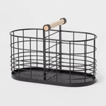 Divided Wire Basket With Wood Handle Black - Brightroom: Storage &. Fixed Price $28.00.
