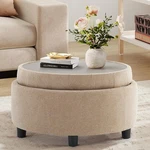 Colamy Fabric Round Storage Ottoman With Reversible Tray Lid Multi-functional. Fixed Price $124.99.