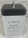 Amici Sparky Bone Appetit Metal Storage Canister, 36 Oz, Black Push Top Lid. Fixed Price $9.95.