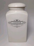 World Market Ceramic White & Black Print Coffee Storage Canister With Lid 7". Fixed Price $16.98.