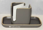 Full Circle Sink Caddy Gray And White Soap Holder Tray Ceramic Stoneware. Fixed Price $9.99.